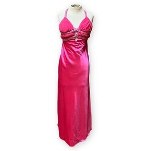 Vintage y2k Pink Beaded Cutout Prom Dress Formal Gown Bora USA Halter - Small